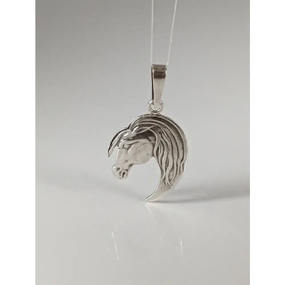 Silver Steed Long Mane Horse Head Silver Pendant Pendant