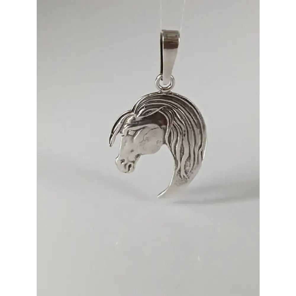 Silver Steed Long Mane Horse Head Silver Pendant Pendant