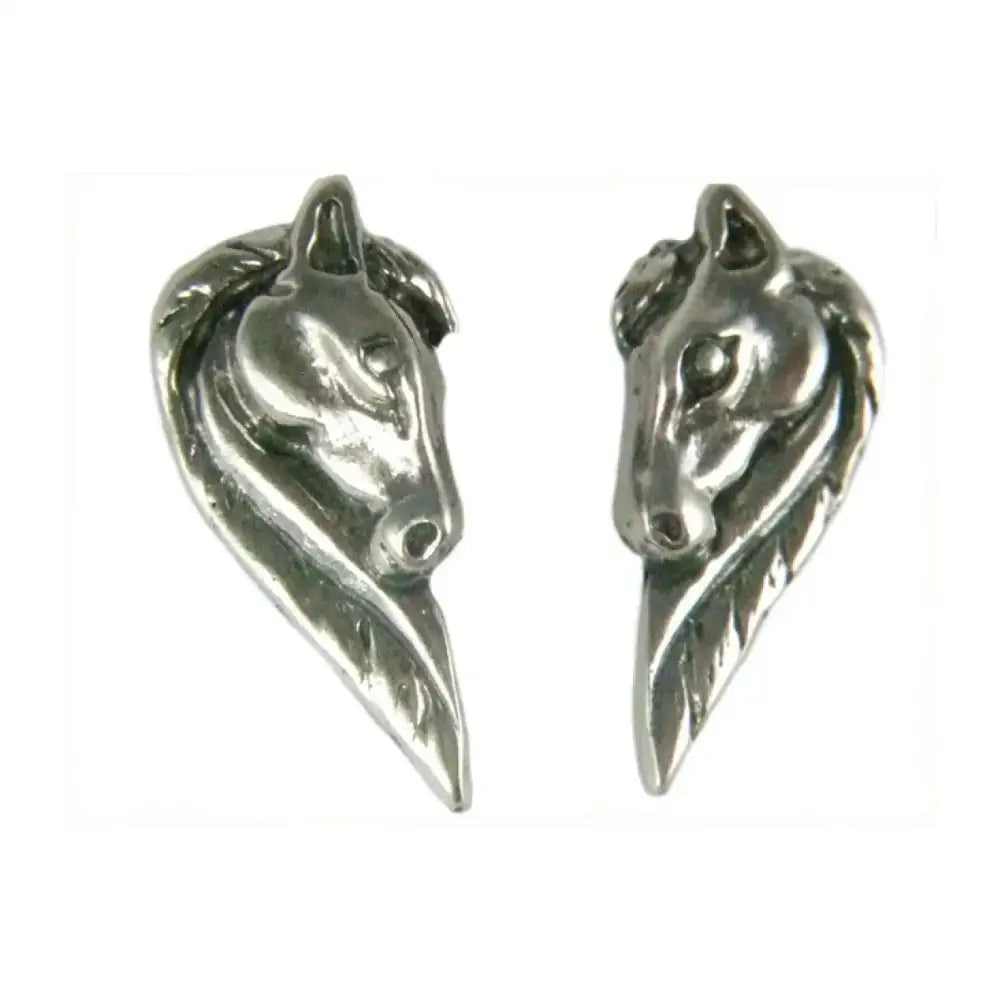 Silver steed horse head studs with detailed sculpted features and polished silver finish perfect for everyday wear