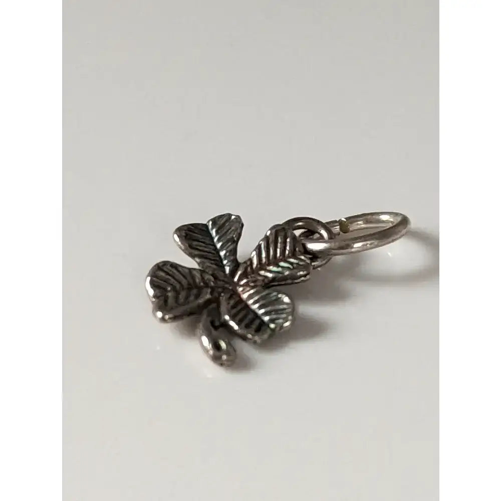 Silver steed lucky four leaf clover silver pendant charm with detailed leaf veins and small attachment ring