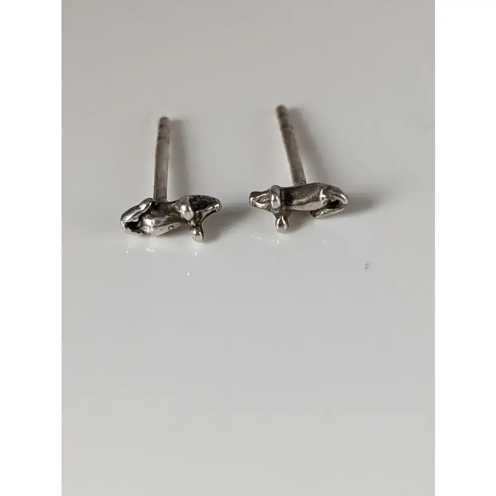 Silver steed mouse stud earrings featuring tiny detailed silver dog figurines perfect for everyday wear