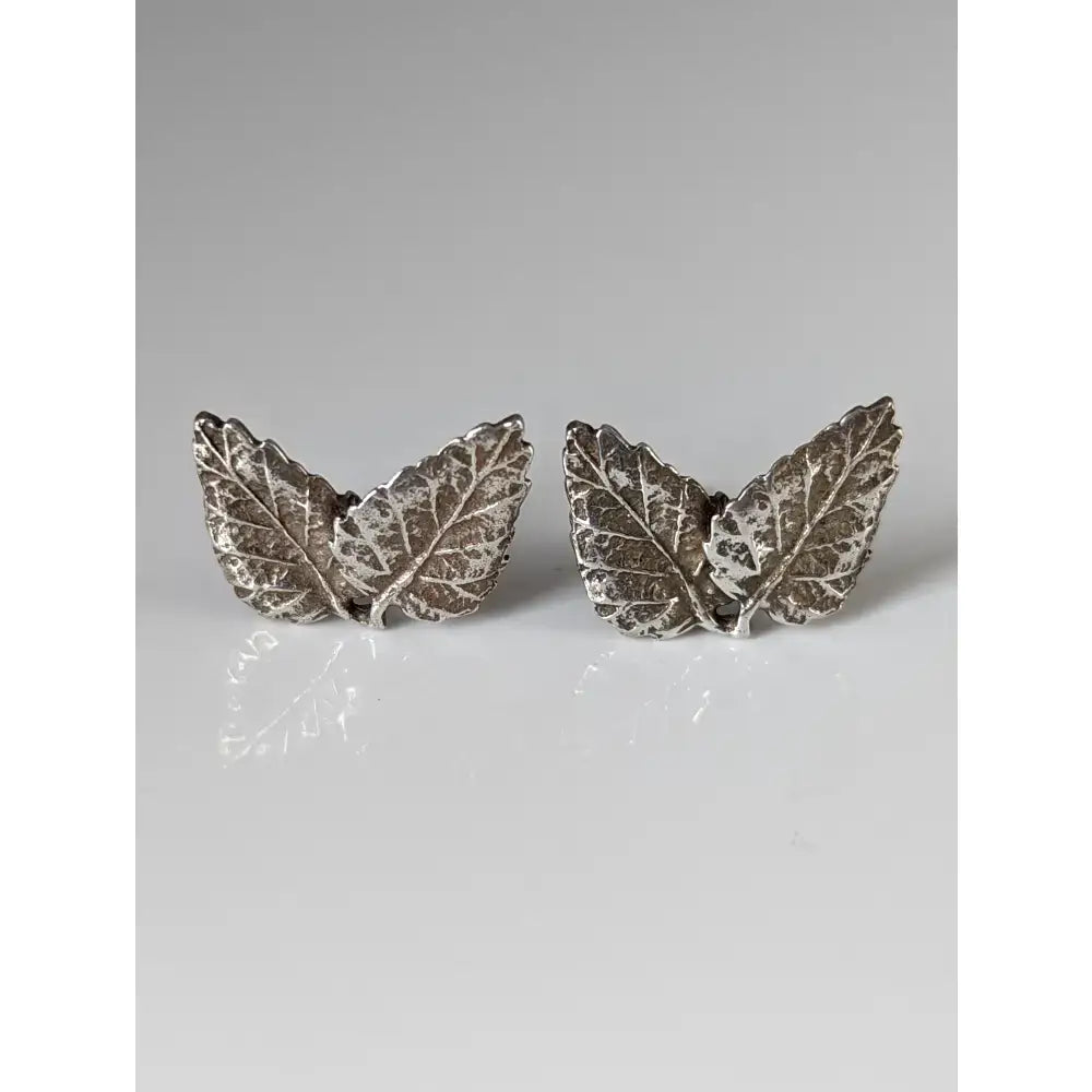 Silver steed oak tree leaves stud earrings silver leaf studs with detailed veins and textured antiqued finish