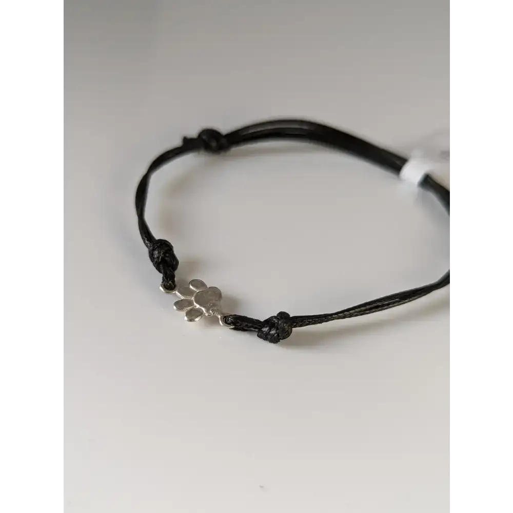 Silver Steed Paw Print Cord Bracelet Black Bracelets