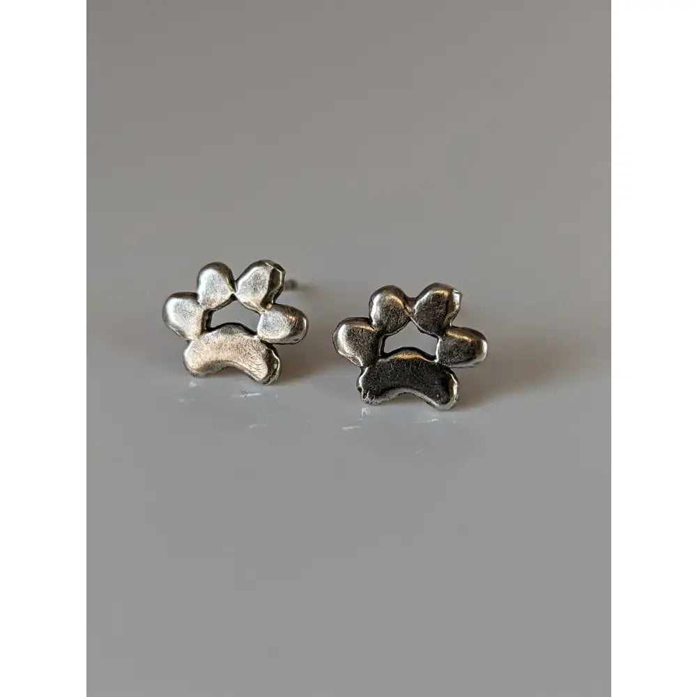 Silver steed paw print large silver stud earrings with textured handcrafted finish in silver metal