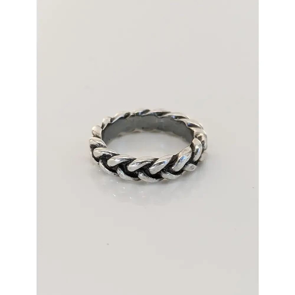 Silver steed plaited ring in silver tone with a textured braided design perfect as a stylish plaited ring accessory