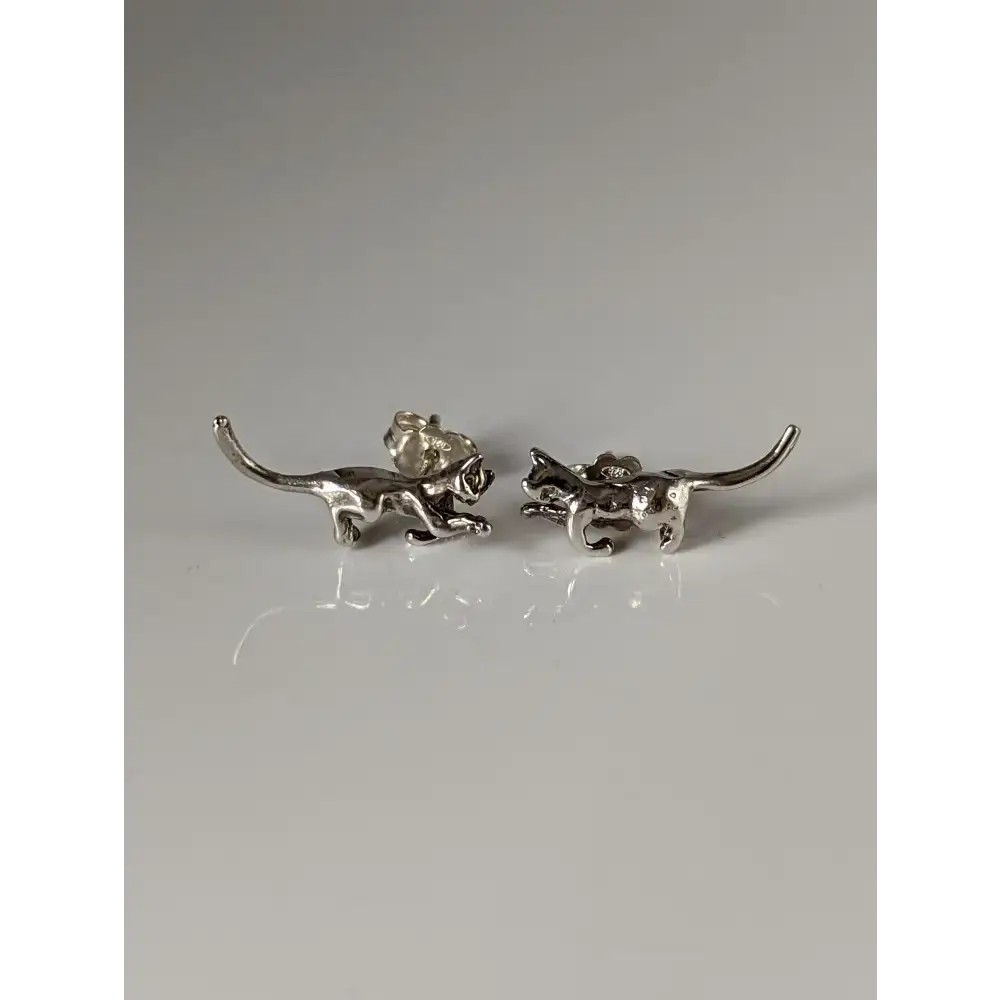 Silver Steed Playful Cat Stud Earrings Earrings