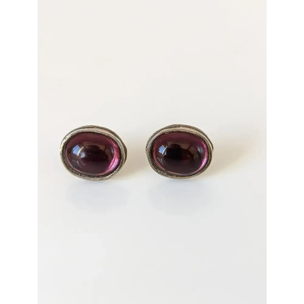 Silver Steed Purple Ovals Stud Earrings Earrings
