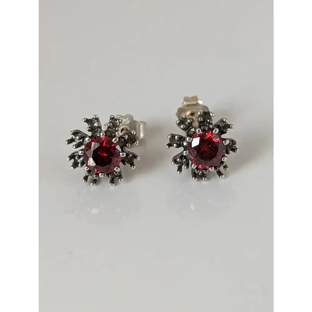 Silver Steed Red Crystal Sunflower Stud Earrings Earrings