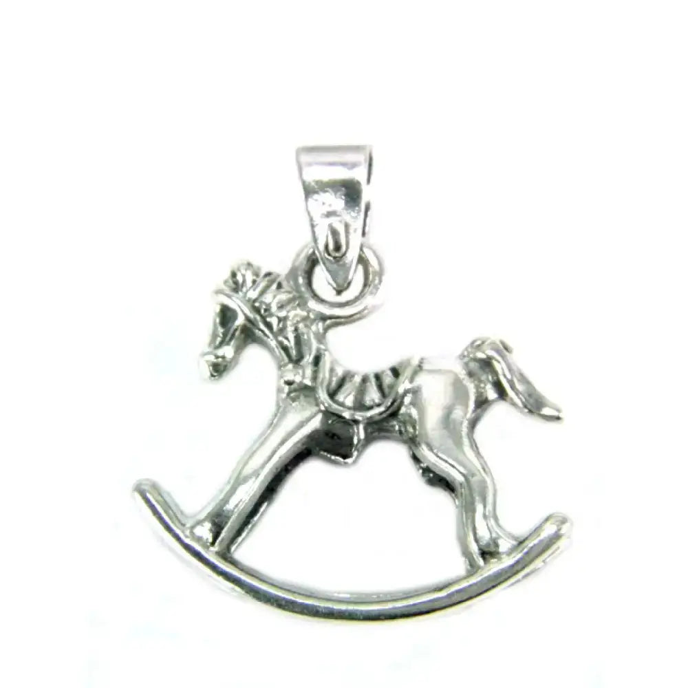 Silver steed rocking horse silver pendant with detailed craftsmanship and polished finish perfect for equestrian jewelry