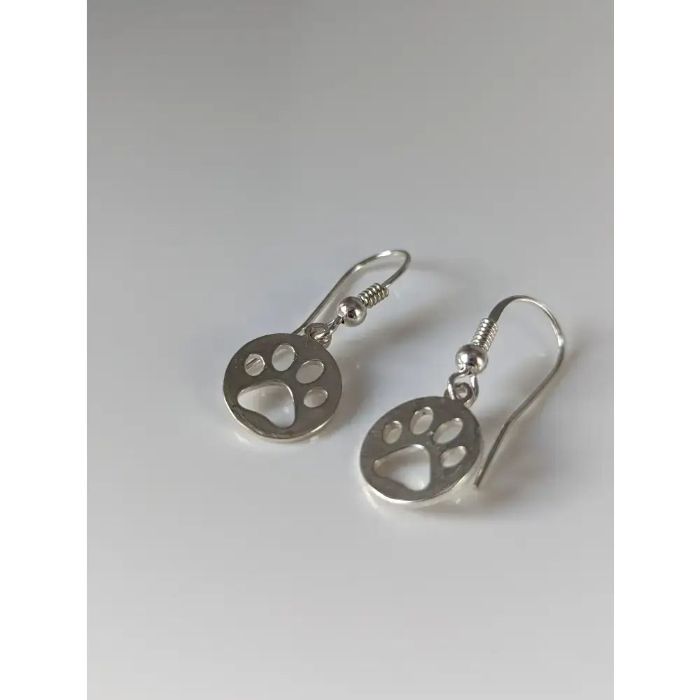 Silver Steed Round Paw Print Tag Silver Dropped Earrings Earrings