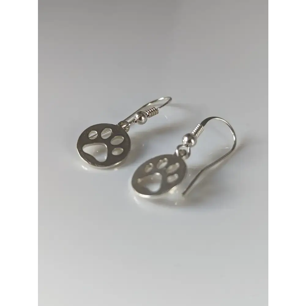 Silver Steed Round Paw Print Tag Silver Dropped Earrings Earrings