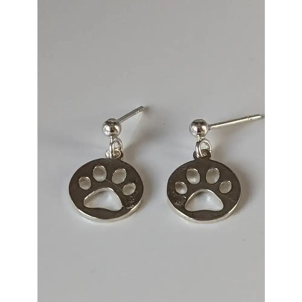Silver Steed Round Paw Print Tag Silver Stud Earrings Earrings