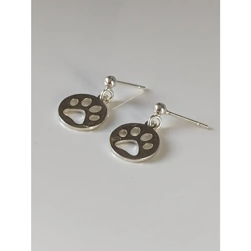 Silver Steed Round Paw Print Tag Silver Stud Earrings Earrings
