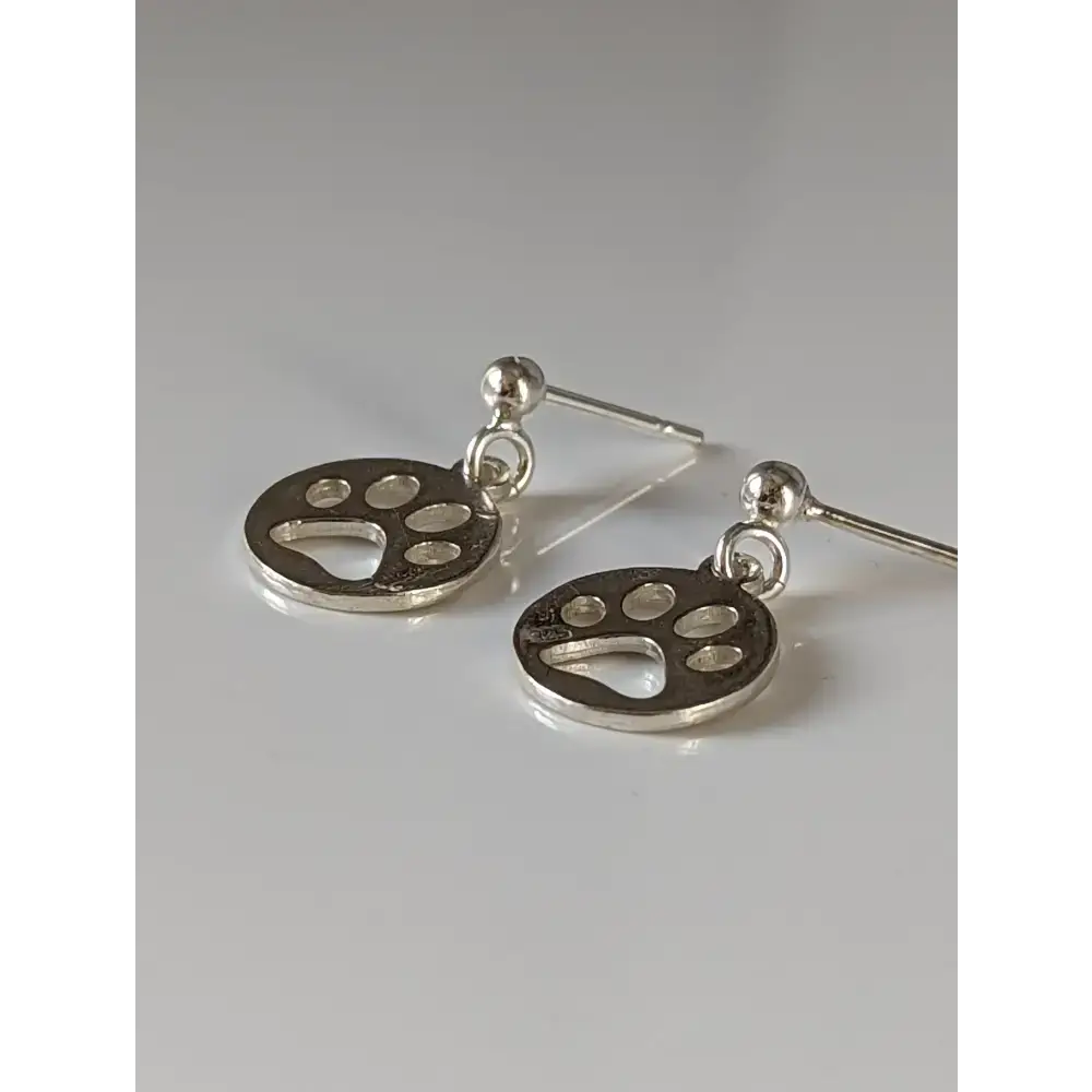 Silver Steed Round Paw Print Tag Silver Stud Earrings Earrings