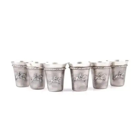 Silver Steed Set of FOUR Silver Coated Shot Glasses Shot Glasses