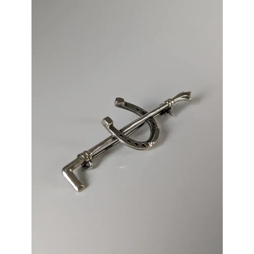 Silver Steed Shoe & Cane Silver Brooch / Stock Tie Pin Cane Brooches