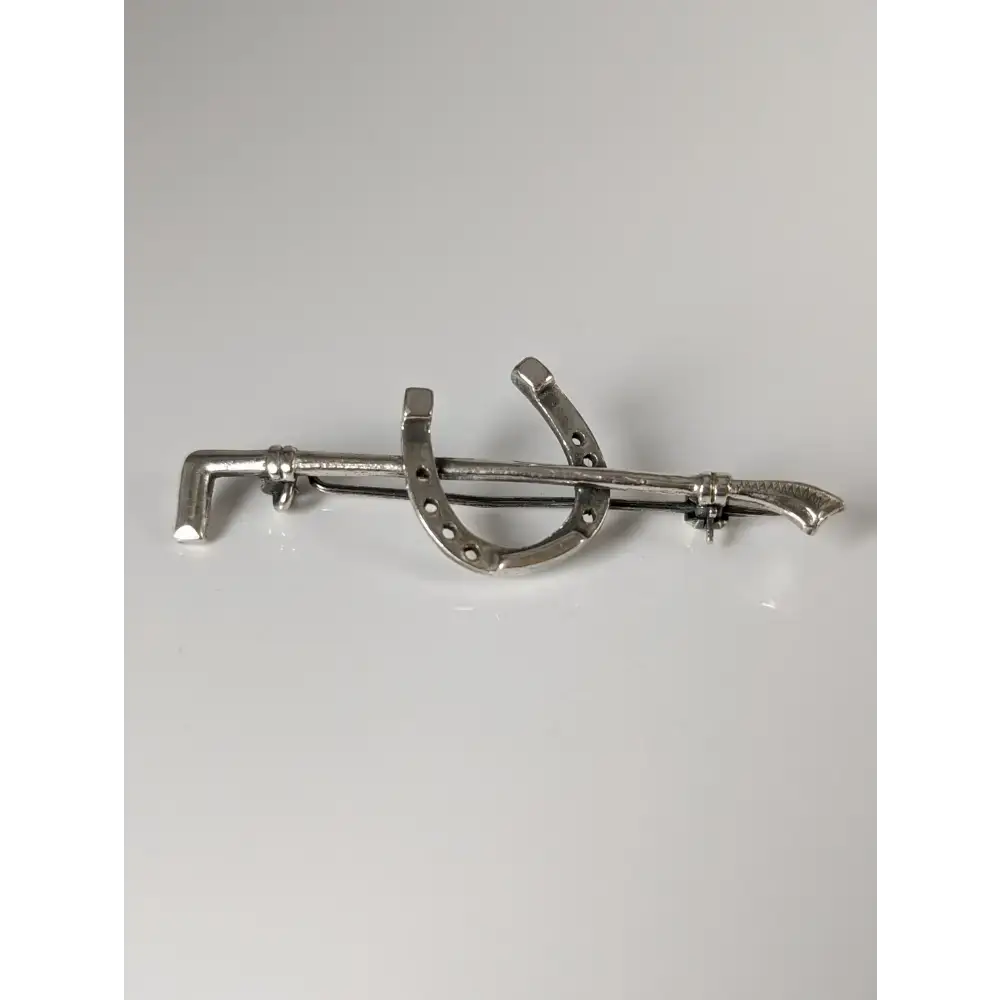 Silver Steed Shoe & Cane Silver Brooch / Stock Tie Pin Cane Brooches