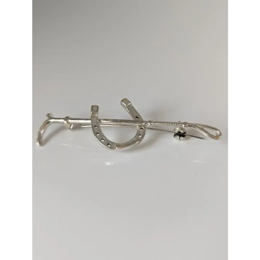 Silver Steed Shoe & Cane Silver Brooch / Stock Tie Pin Cane Brooches