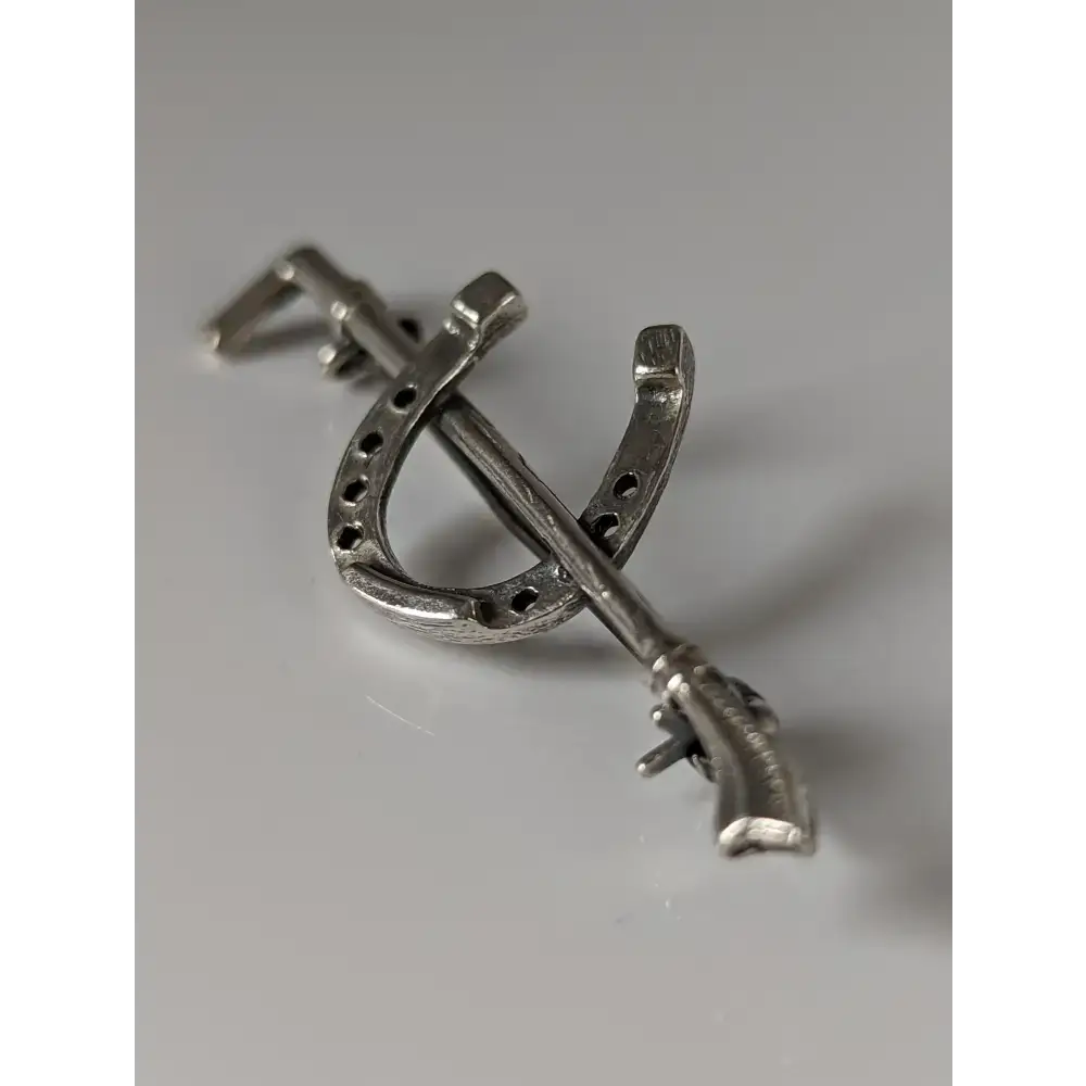 Silver Steed Shoe & Cane Silver Brooch / Stock Tie Pin Crop Brooches