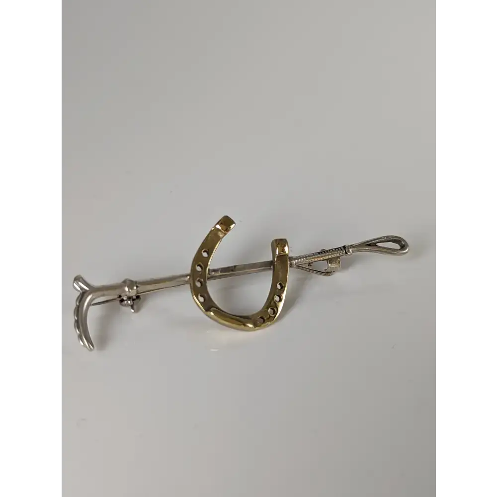 Silver Steed Shoe & Cane Gold Brooch / Stock Tie Pin Left Brooches
