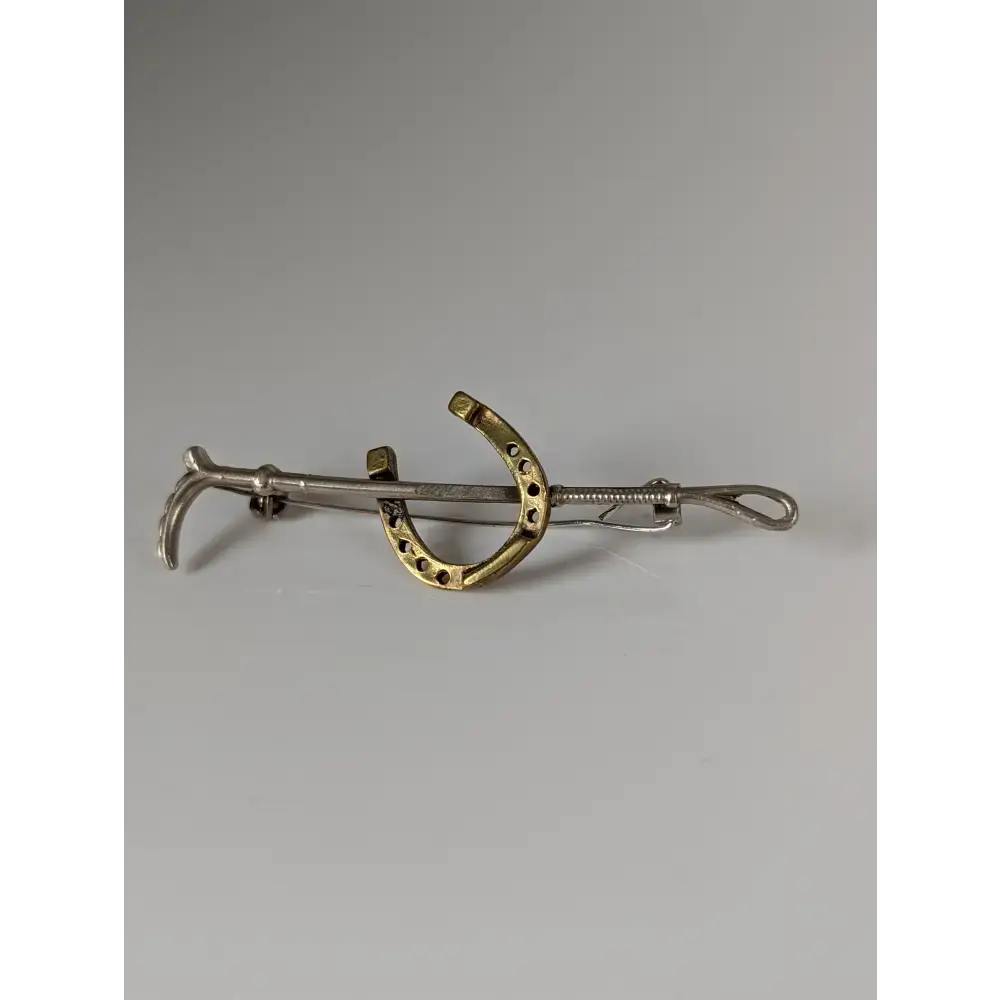 Silver Steed Shoe & Cane Gold Brooch / Stock Tie Pin Left Brooches