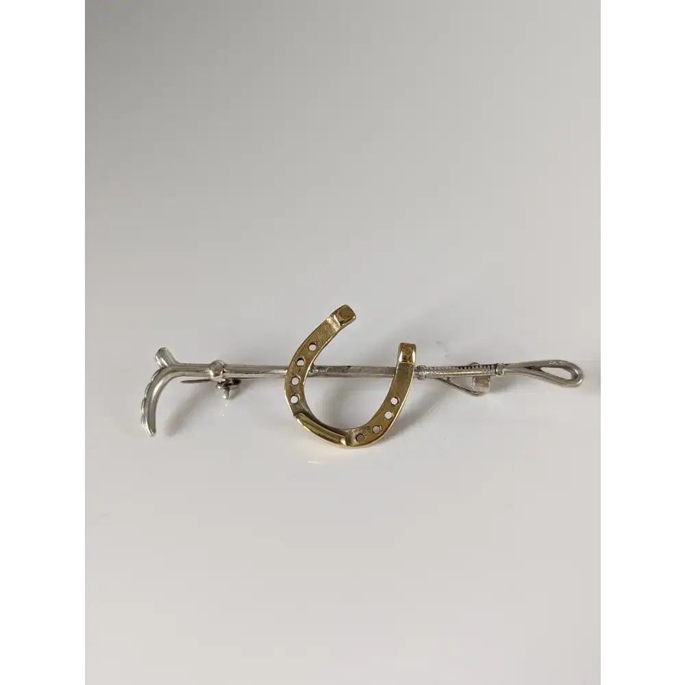 Silver Steed Shoe & Cane Gold Brooch / Stock Tie Pin Right Brooches
