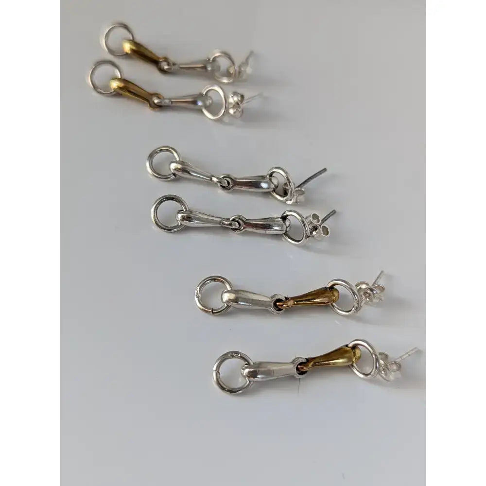 Silver steed snaffle gold and silver-toned sterling silver bit earrings with minimalist snaffle bit stud design