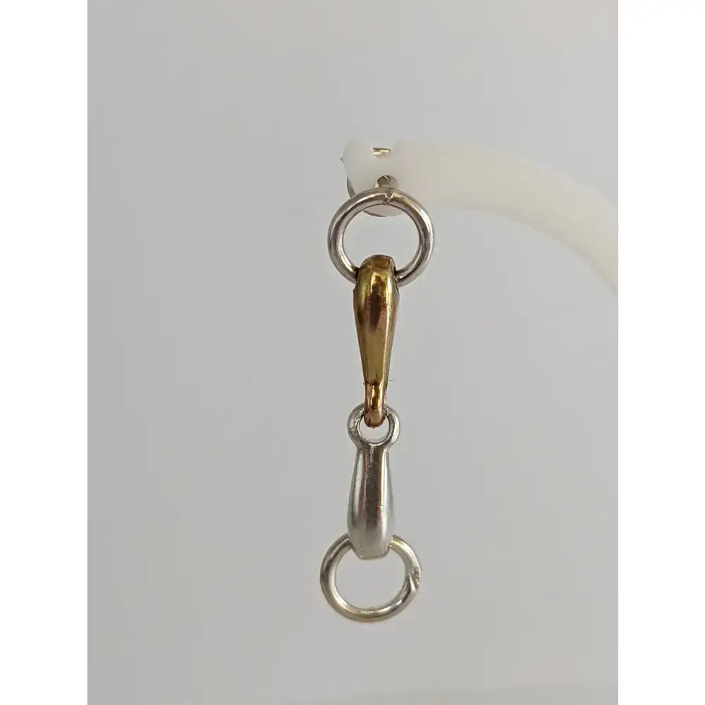 Silver steed snaffle two-tone snaffle bit stud earrings with gold center and polished sterling silver bit rings