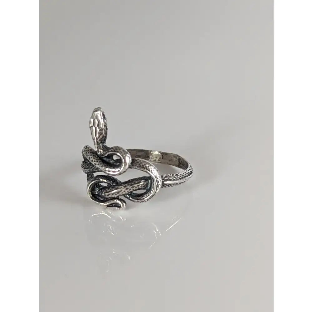 Silver steed snake silver ring with intricate scales and coiled design in sterling silver for stylish wear