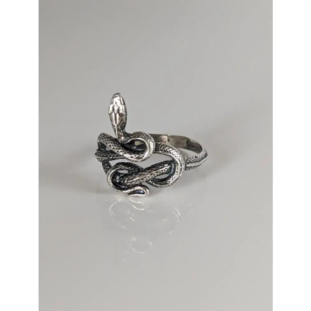 Silver steed snake silver ring with textured scales and coiled design made of sterling silver