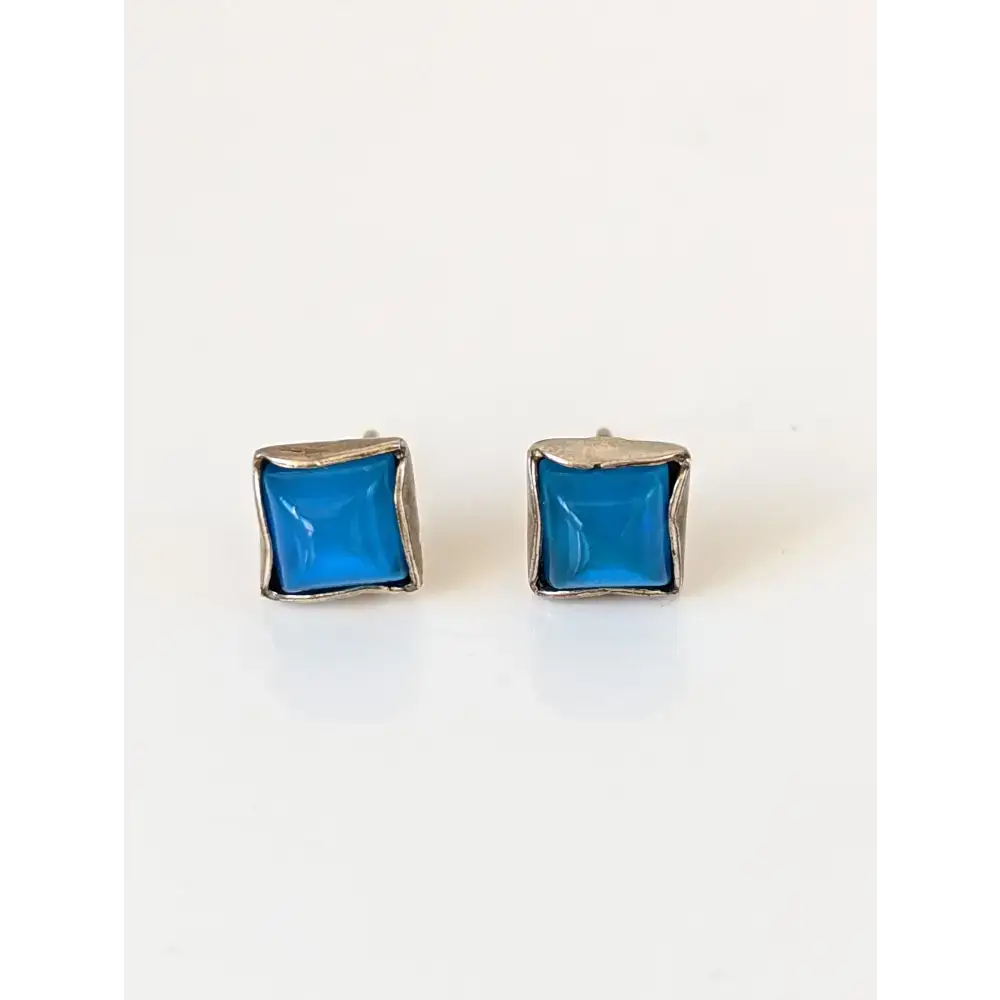 Silver Steed Square Coloured Stud Earrings Blue Earrings