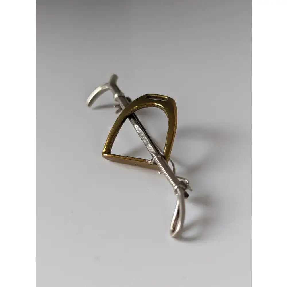 Silver steed stirrup cane brooch handmade silver gold and silver horsebit clip with twisted wire design