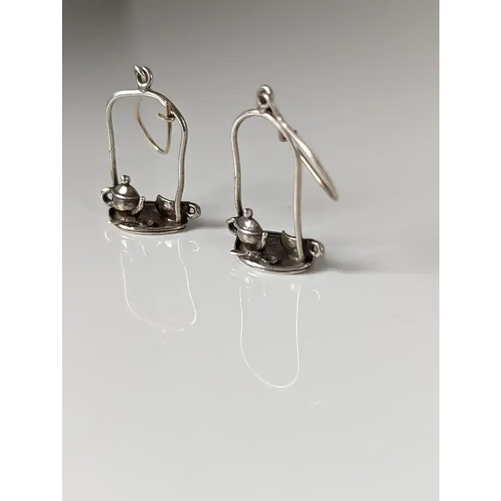 Silver Steed Swinging Tea Set Dropped Earrings Earrings
