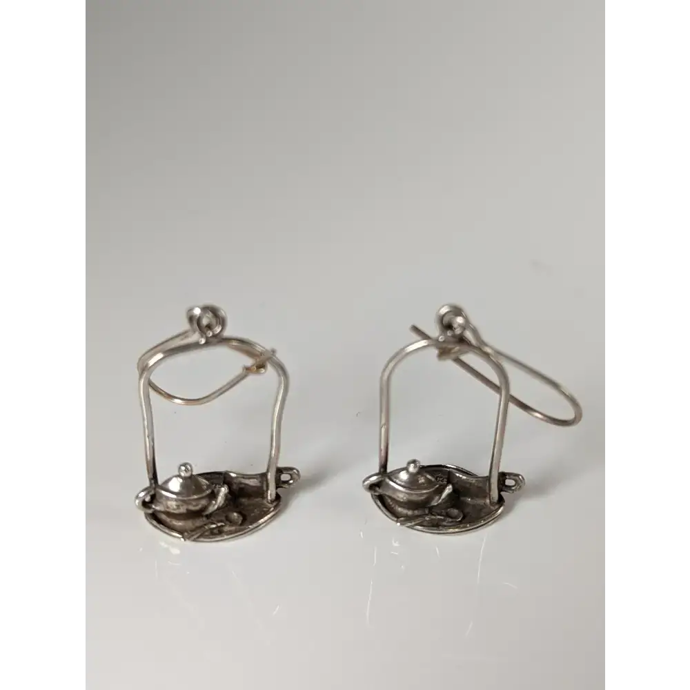 Silver Steed Swinging Tea Set Dropped Earrings Earrings
