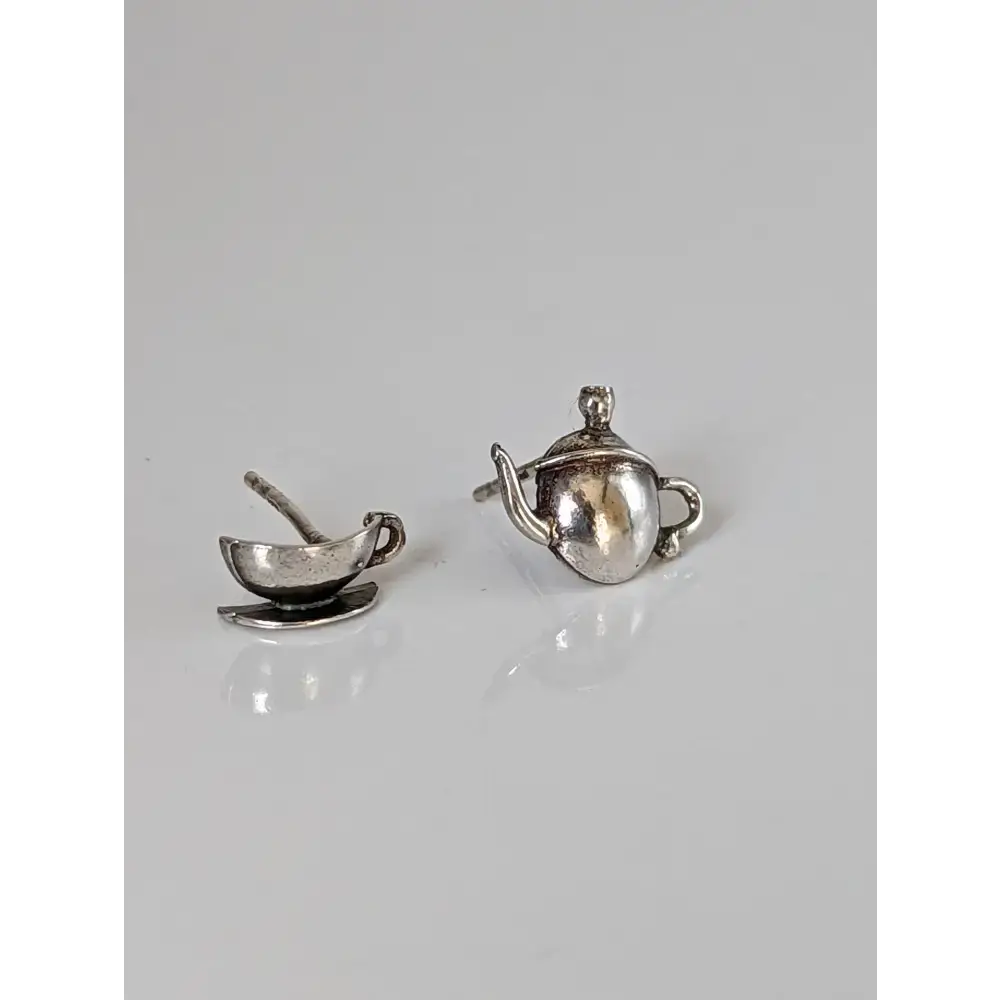 Silver Steed Tea Set Stud Earrings Earrings