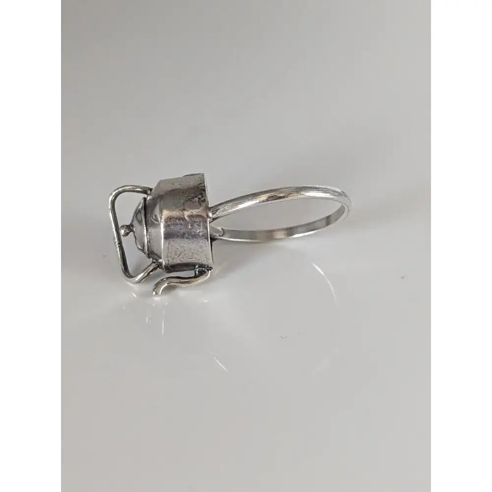 Silver steed teapot silver ring in silver metal featuring a detailed miniature lantern design with handle and spout