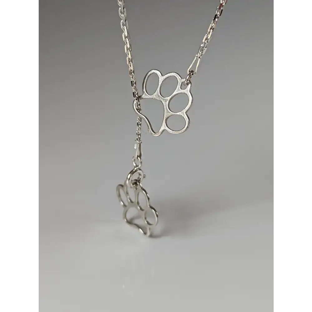Silver Steed Thread Through Double Paw Print Silver Necklace Necklaces