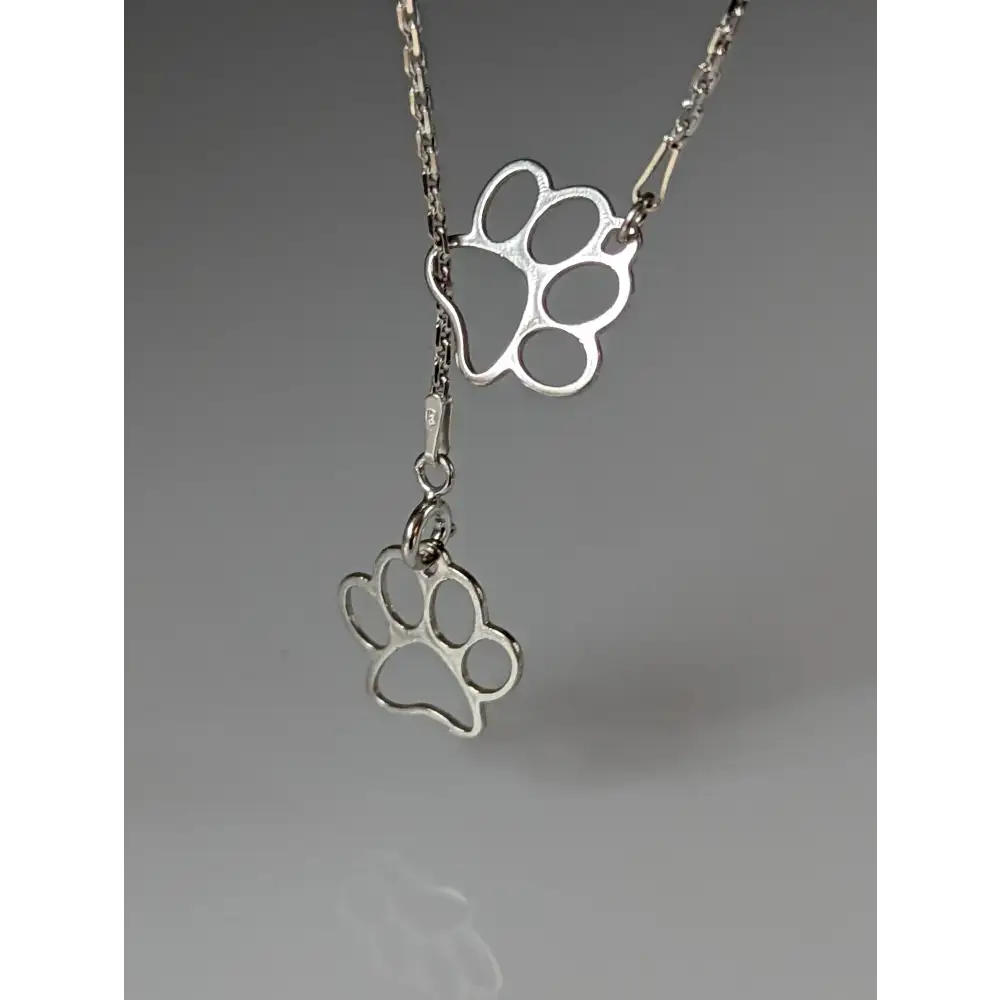 Silver Steed Thread Through Double Paw Print Silver Necklace Necklaces