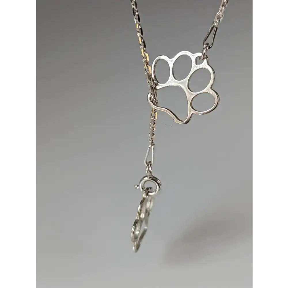 Silver Steed Thread Through Double Paw Print Silver Necklace Necklaces