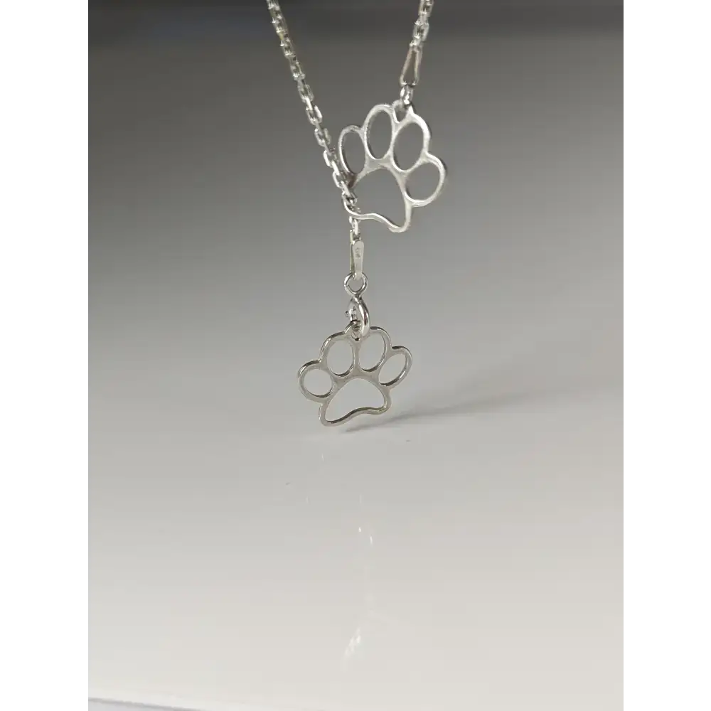 Silver Steed Thread Through Double Paw Print Silver Necklace Necklaces