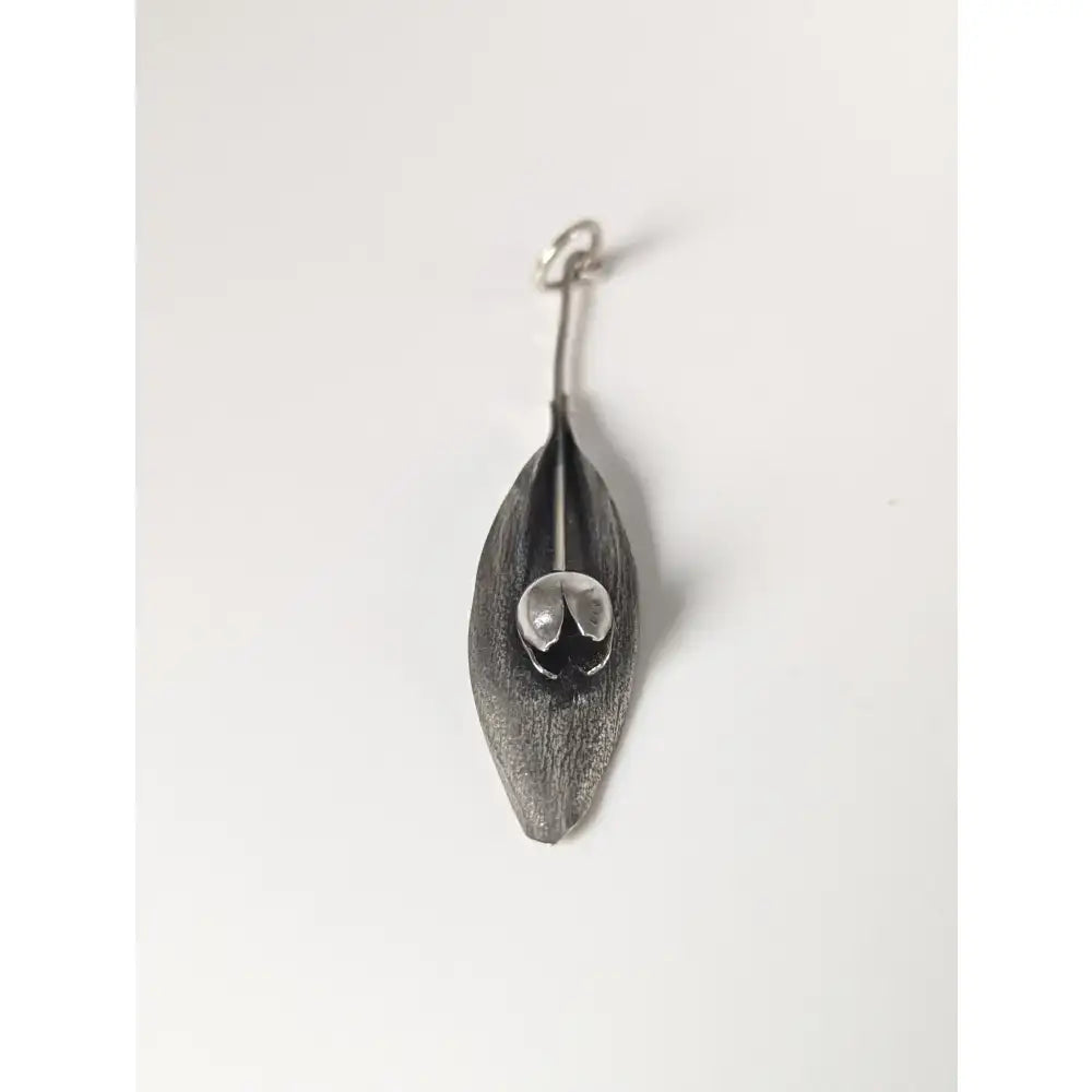 Silver steed tulip pendant silver leaf shaped with textured matte finish and small polished silver sphere center