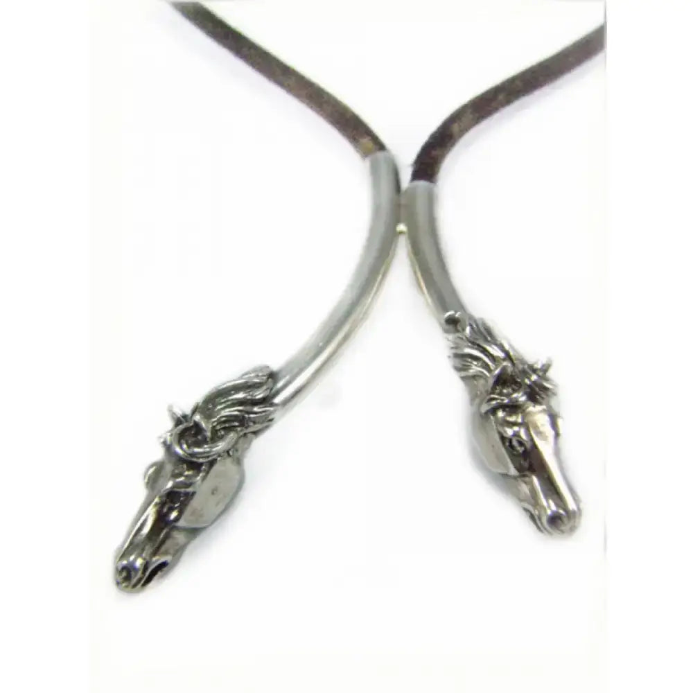 Silver steed two horse heads silver pendant necklace with dark brown leather cord necklace for everyday wear