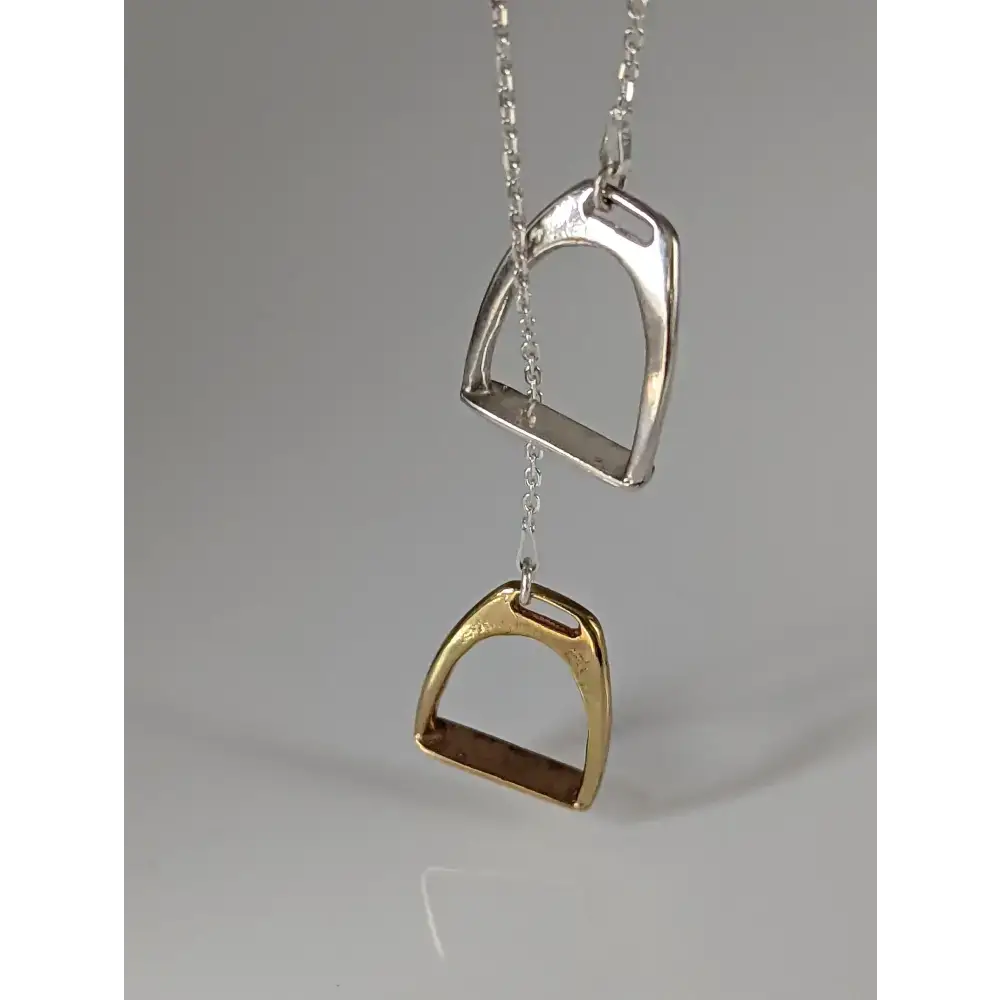 Silver Steed Two Stirrups Necklace Two tone version 16" Thread Through Necklaces