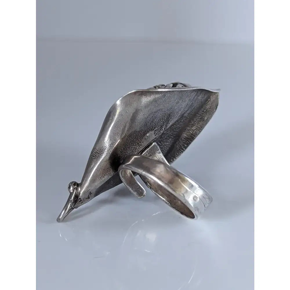 Silver steed unique silver peacock ring with extravagant leaf rings design and hammered steed leaf ring band