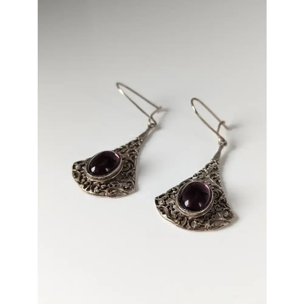 Silver Steed Vintage Filigree Purple Dropped Earrings Earrings