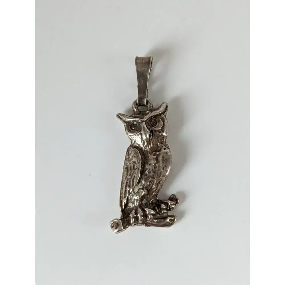 Silver steed wise owl silver pendant with detailed textured feathers and polished silver metallic finish