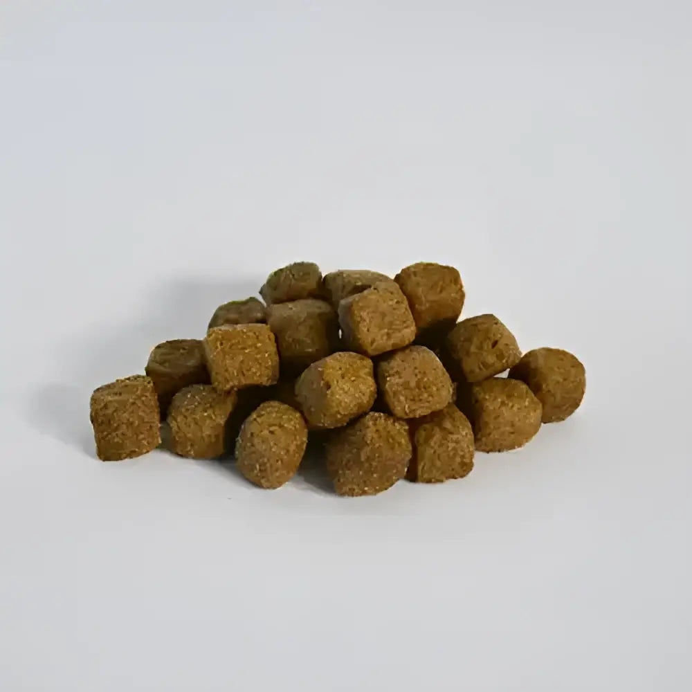 Brown square kibble pieces from skinner’s field & trial lamb & rice dog food complete working dog food