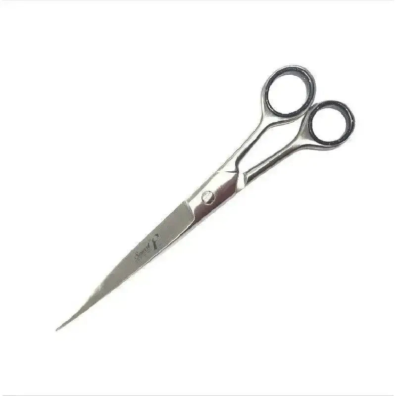 Silver-toned smart grooming 7.5 inch pointed scissors with sleek metallic finish and ergonomic handles for grooming