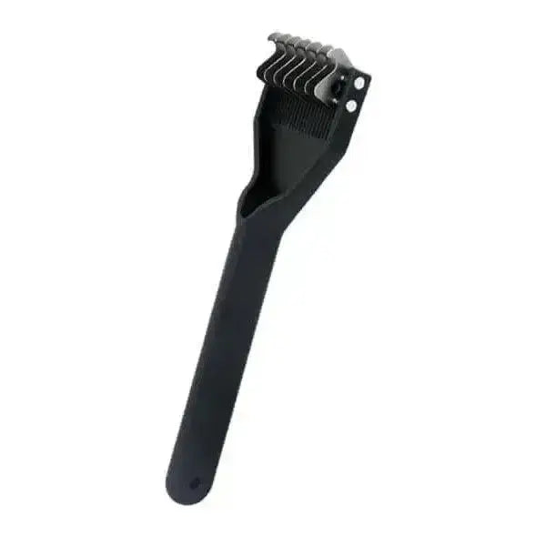 Black plastic smart tails standard tail thinning rack with multiple adjustable metal teeth for mane grooming