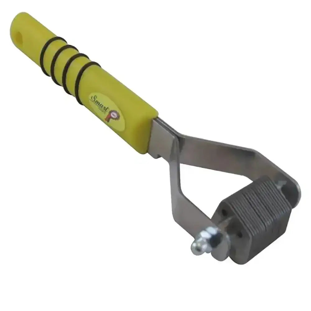 Smart tails yellow handle humane mane and tail thinner with metallic roller head and black rubber grip bands